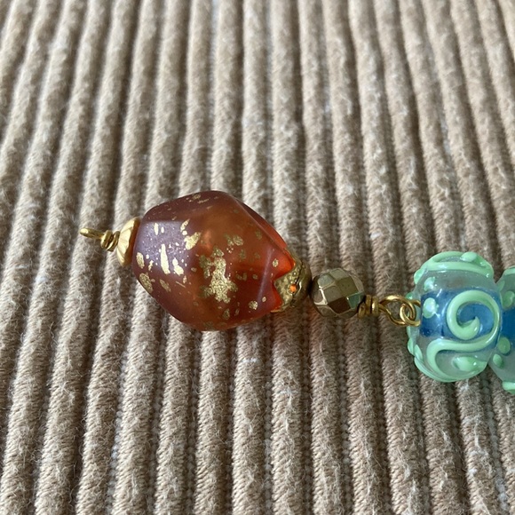 Vintage Bead & Lampwork Glass Key Chain, Purse or Car Mirror Jewelry Green Brown - Picture 3 of 4